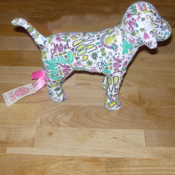 VS PINK regular size mini dog plush scribble graffiti print NWT paper tag 2008 - Picture 1 of 2